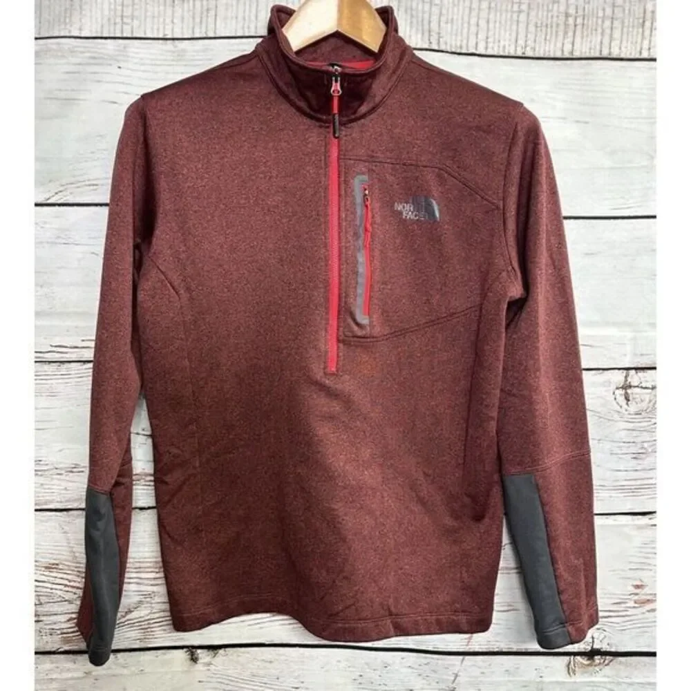 North‎ Face 1/4 Zip Pullover Long Sleeve Red Black Men's Medium Zipper Pocket